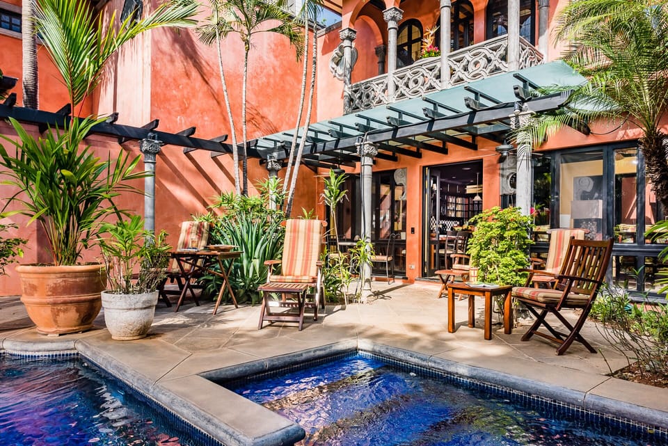 Just beyond the pool deck lies the front doors into the Villa - welcome!