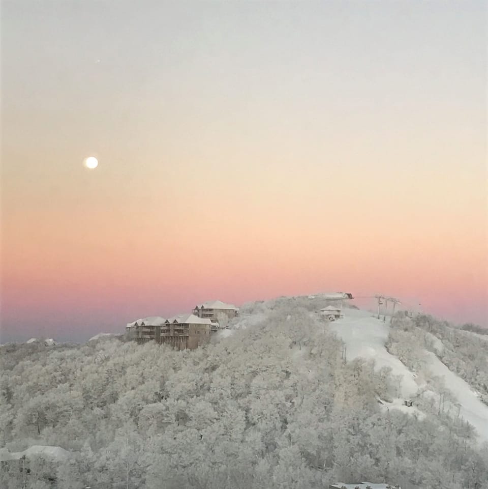 Winter view & view of ski slopes from our balcony.