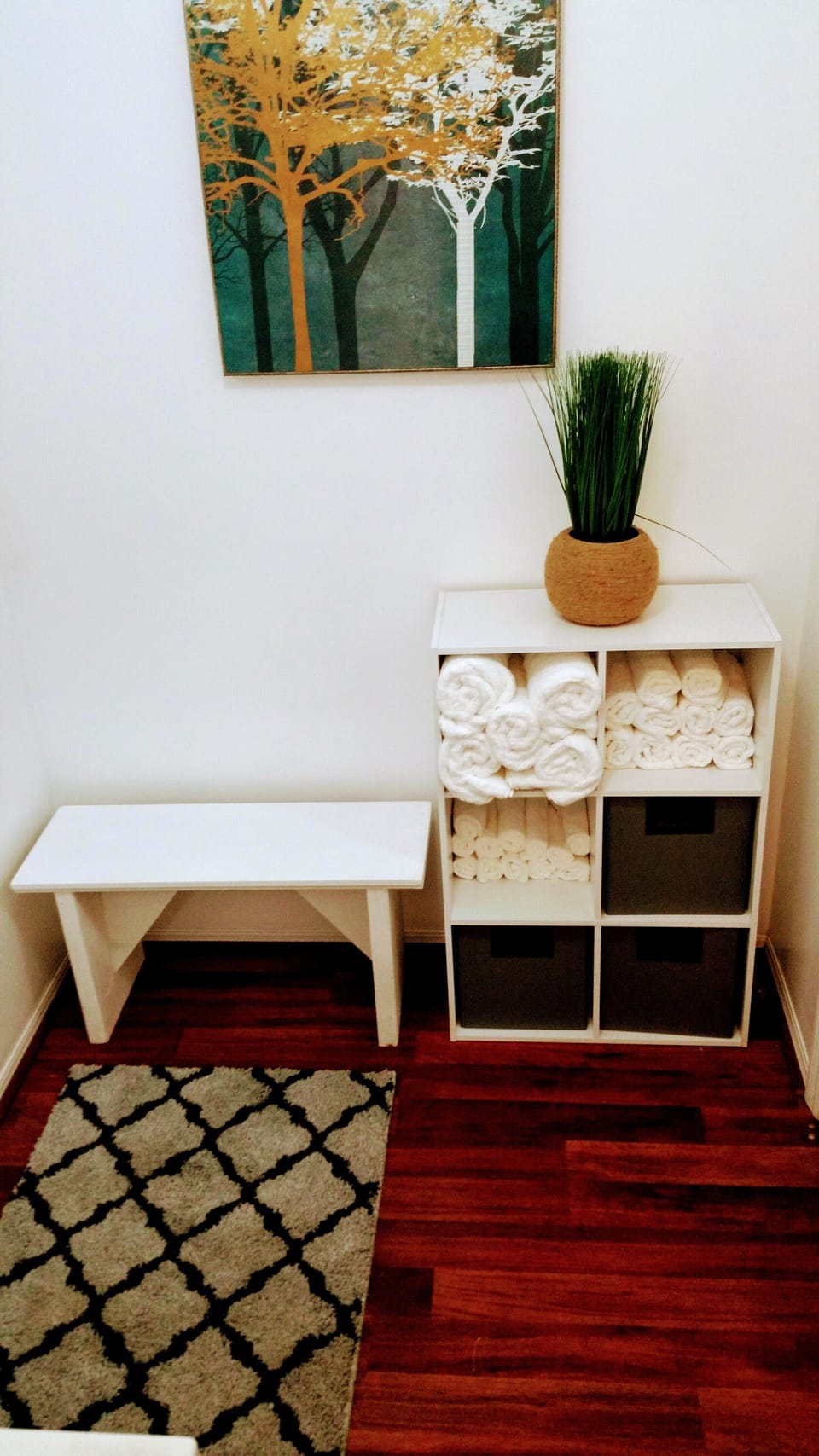 new furniture, new pictures, plants.  it has that brand new feel.  super cozy