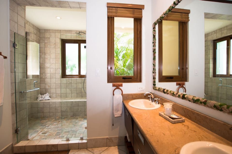 Second ensuite bathroom with double vanity and huge shower