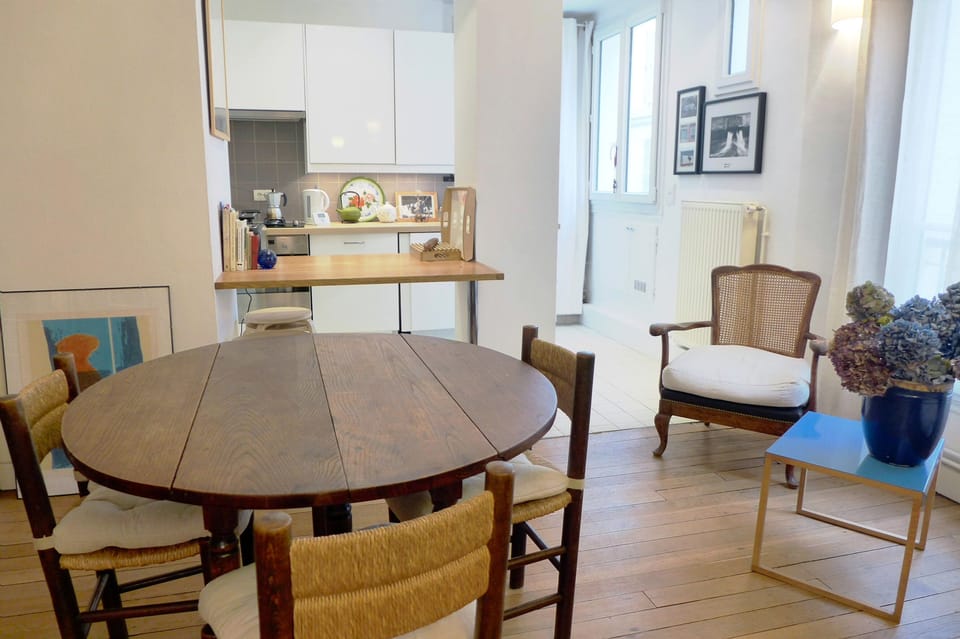 The kitchen opens into the dining area