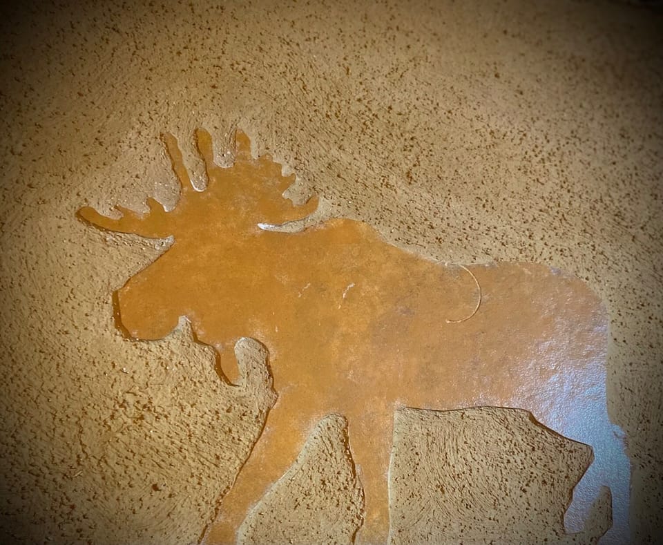 Moose detail in plaster wall of the main floor bathroom.