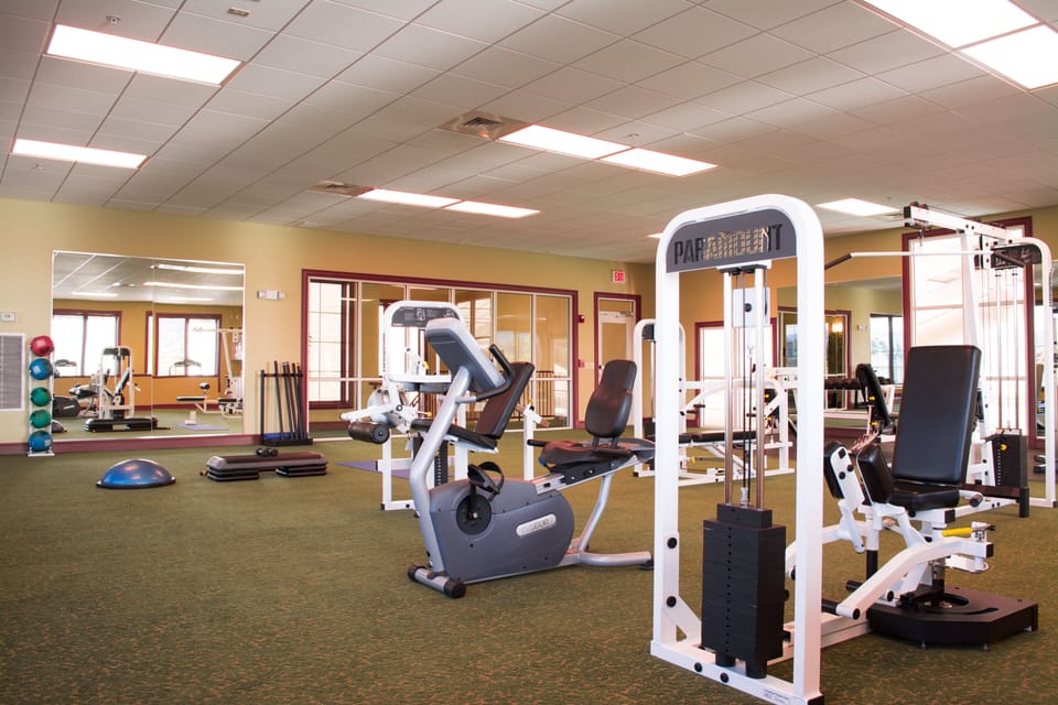 Gym Room located above the indoor pool. 