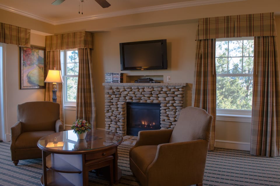 Cozy sitting area W/46' smart HDTV/Stone gas fireplace/BlueRay DVD+moviesNetflix