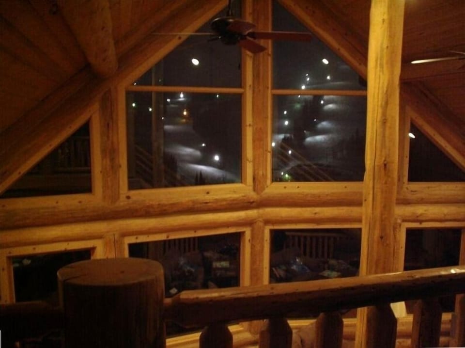 view of Sundown night skiing from the loft outside the upstairs master bedroom