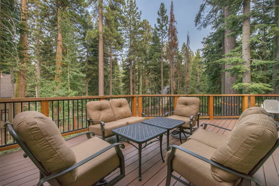 Portion of deck area and seating during late spring and summer months
