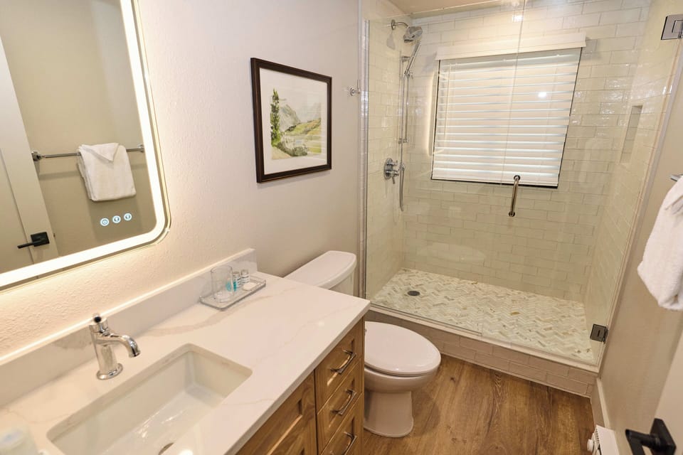 Brand new en suite master bathroom with incredible two head shower!