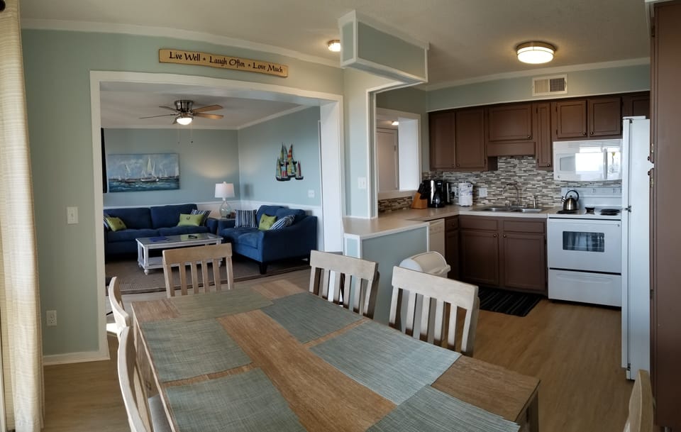 Dining, Kitchen and Living Room - Wide Shot
