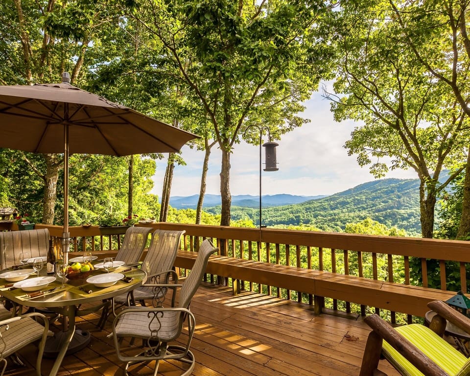 Picnic on the 50-foot deck with patio table seating for 6 and the majestic view