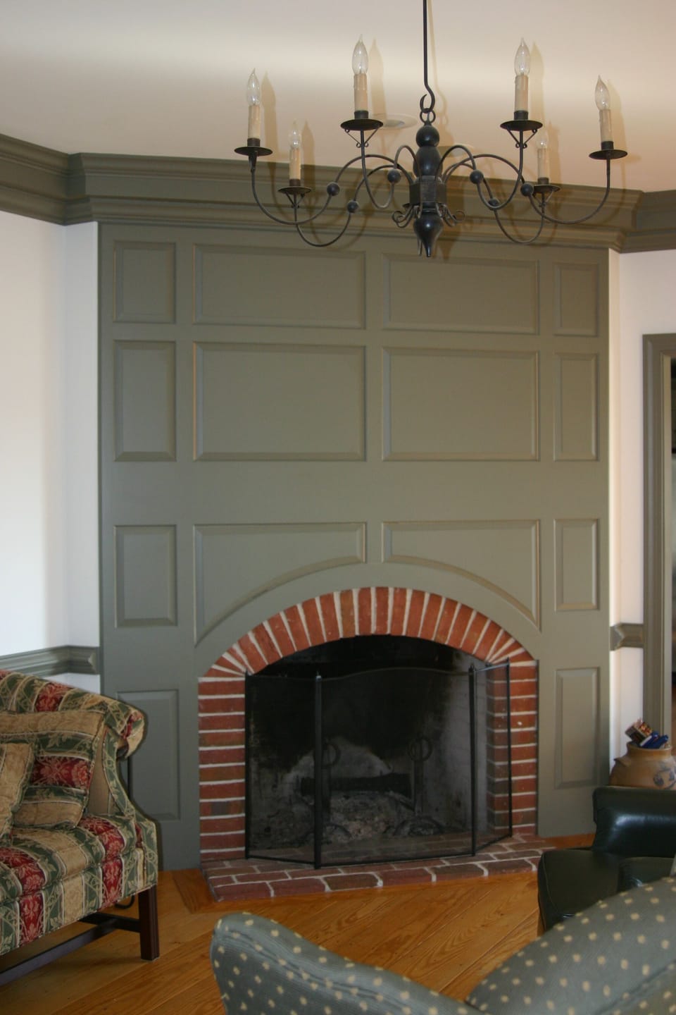Wood burning fireplace.