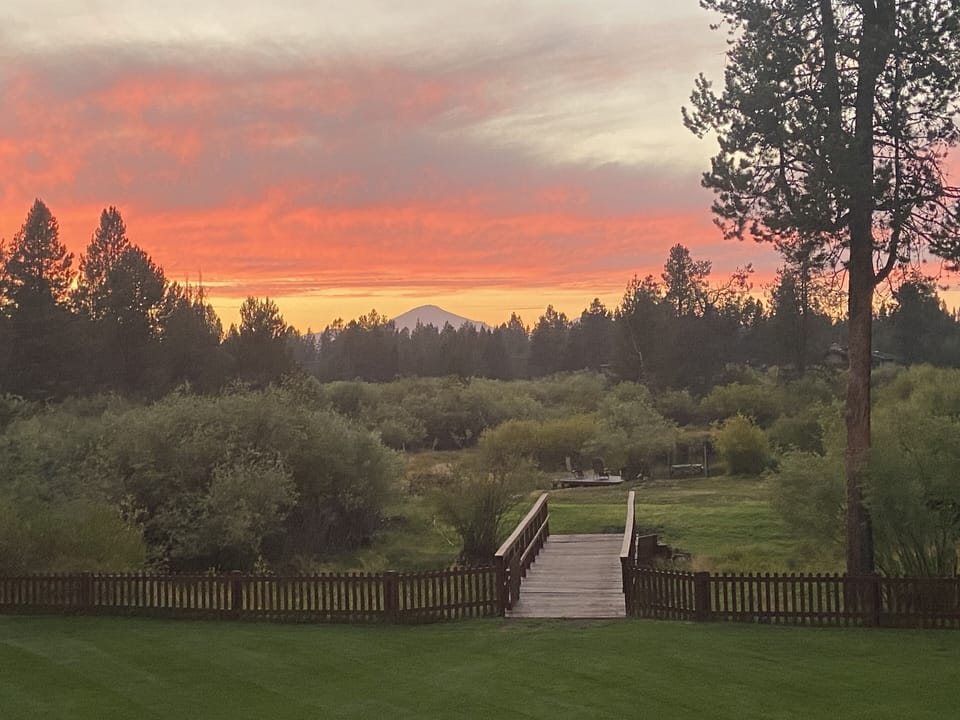 Looking towards the river with Mt. Bachelor in the distance.