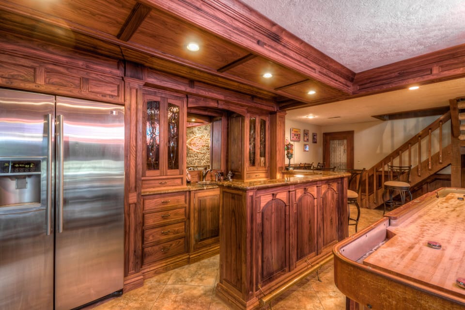 Custom Wet Bar, with Refrigerator, Shuffle Board