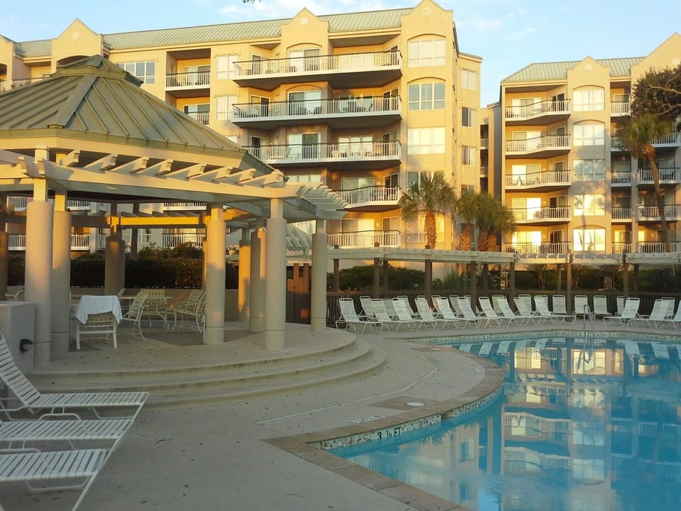 Pool area - 6' deep in the middle.  Steps down to 3' deep at both ends