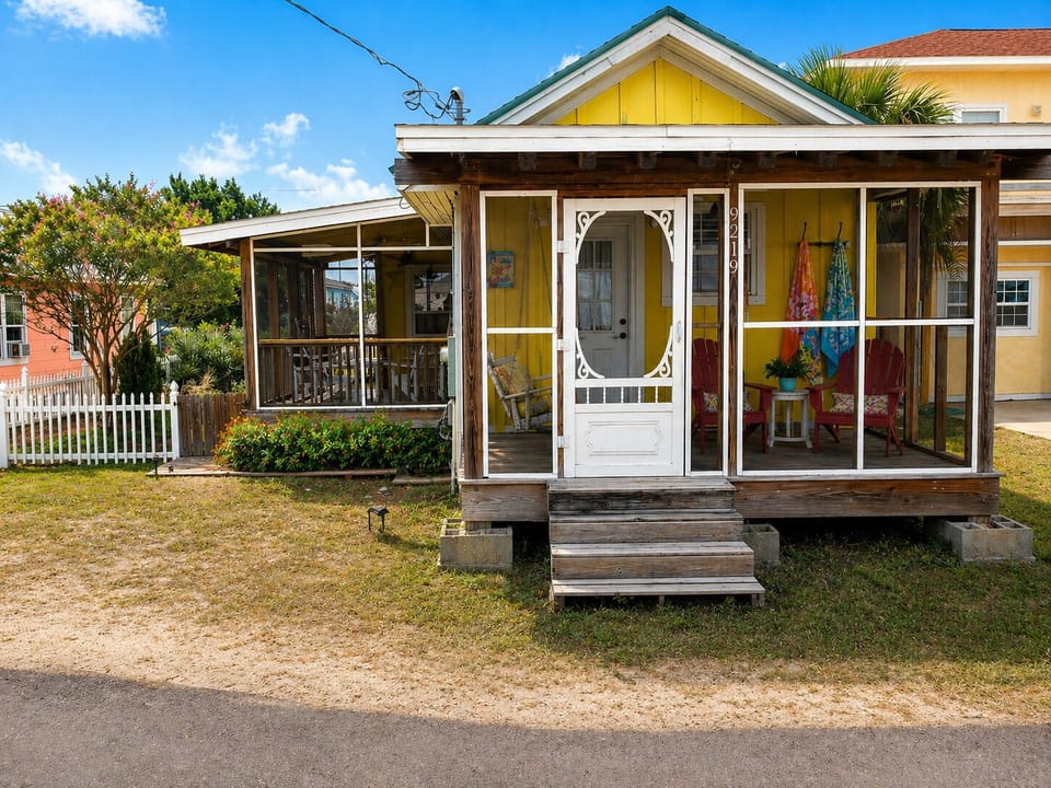 Picture of the front of the house, steps from the dog friendly beach