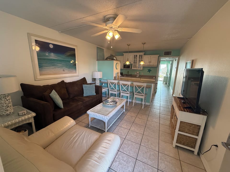 This is the view as you walk in the front door, seeing through to the beach!