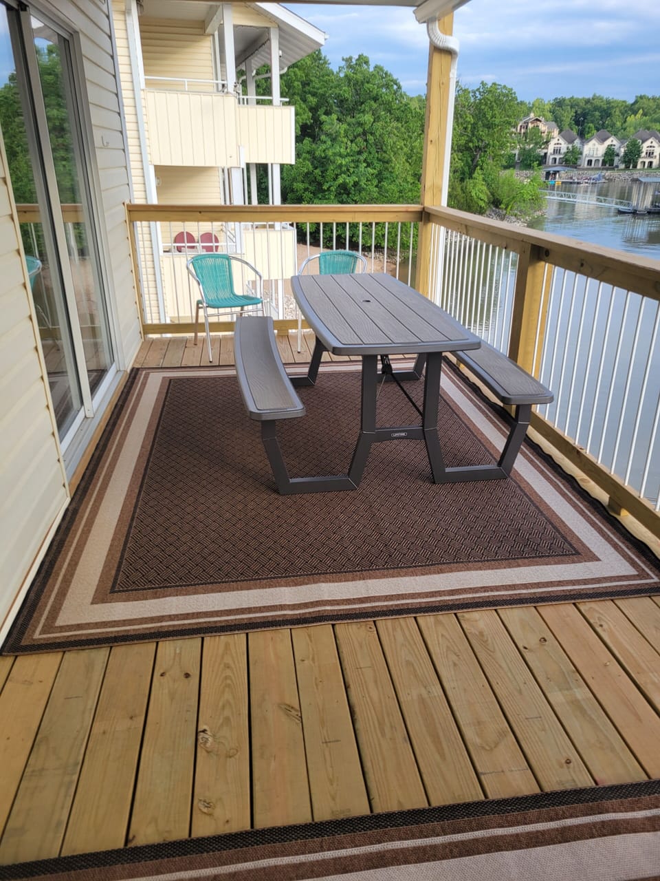 Enjoy a meal or play games while overlooking the beautiful lake