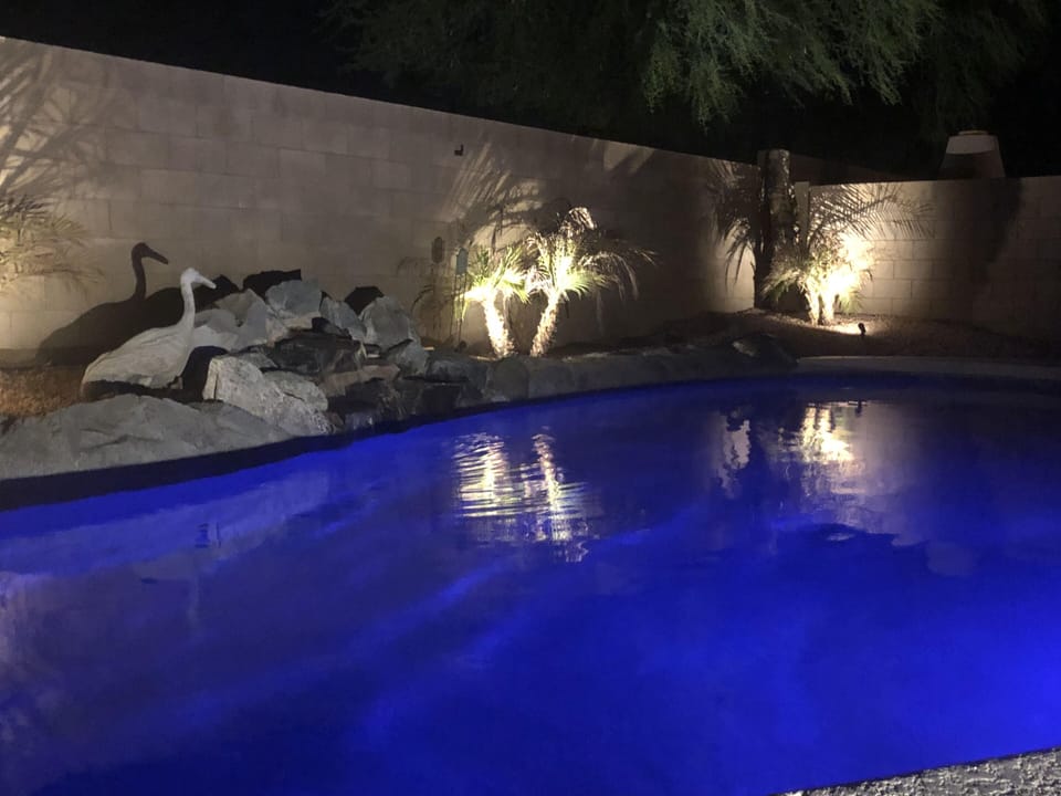 Sparkling pool and hot tub. 