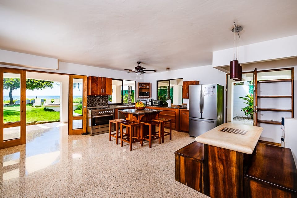 Oceanview Kitchen! Custom table with inlaid checker board.
