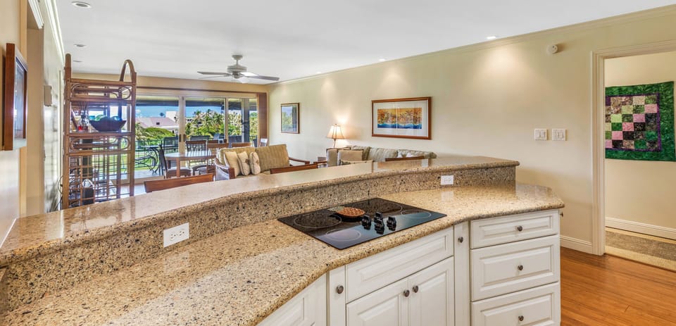 Beautiful cooking space w/ electric cooktop, spice pullout drawers; well stocked