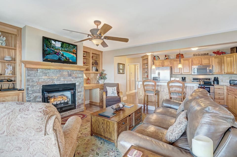 Living Room--- Cozy Fireplace and TV