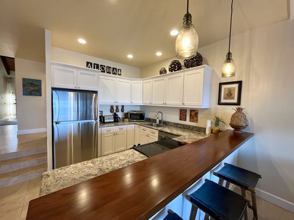 Modern remodeled, fully stocked kitchen.