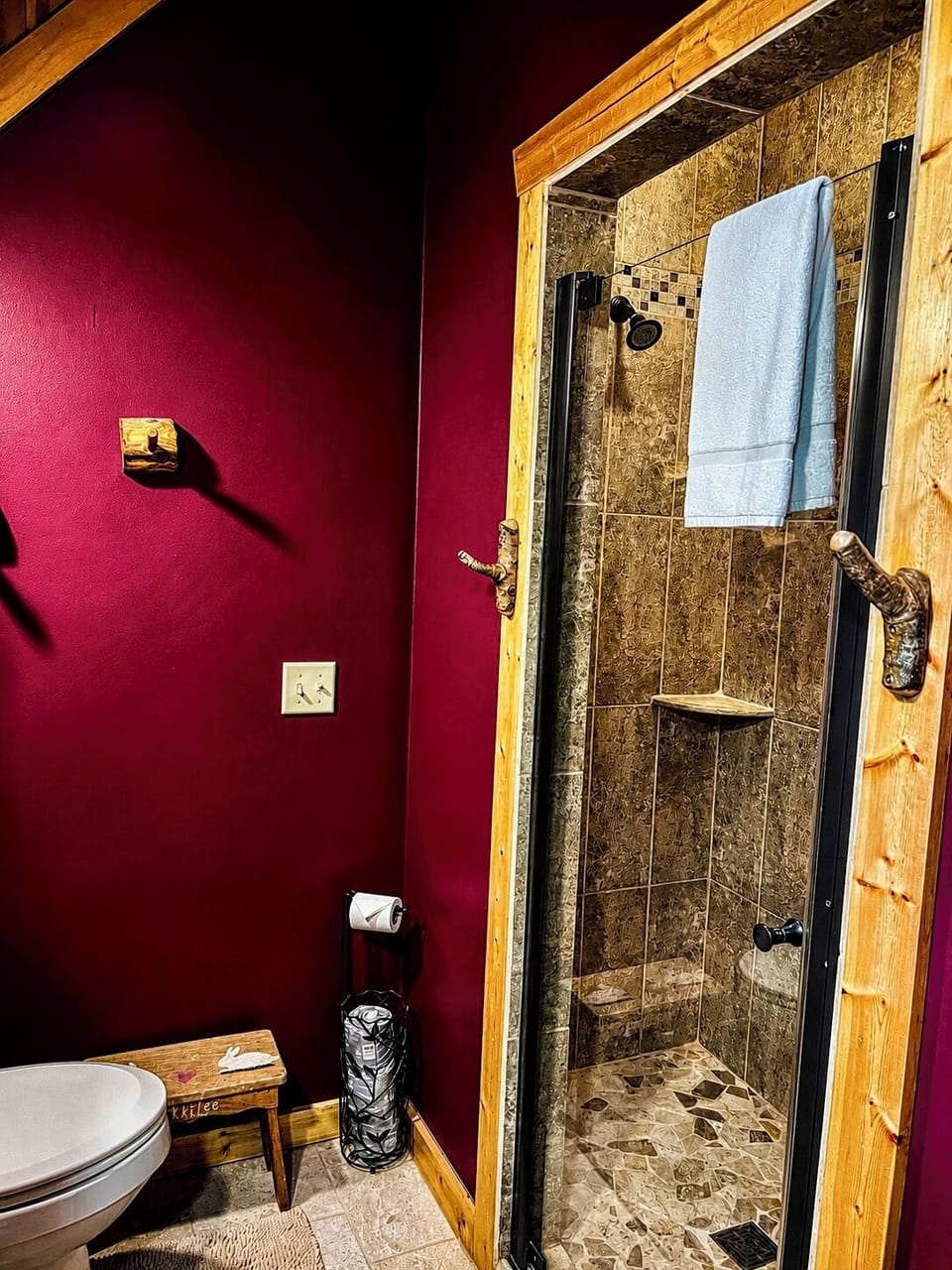 Upstairs bathroom.  Custom tile shower