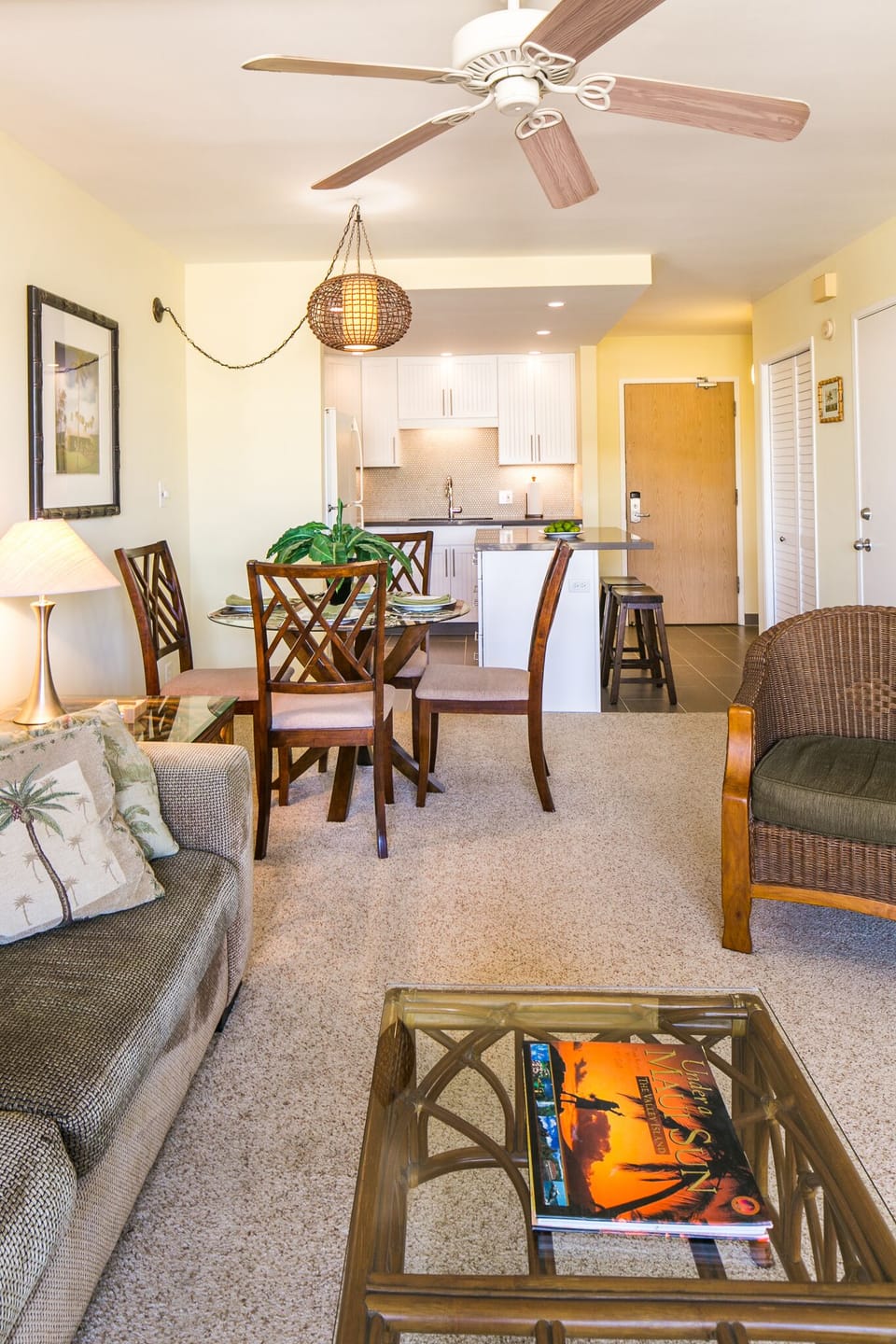 Living area has A/C and a ceiling fan.