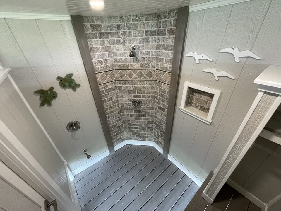 Birdseye view of custom outdoor shower