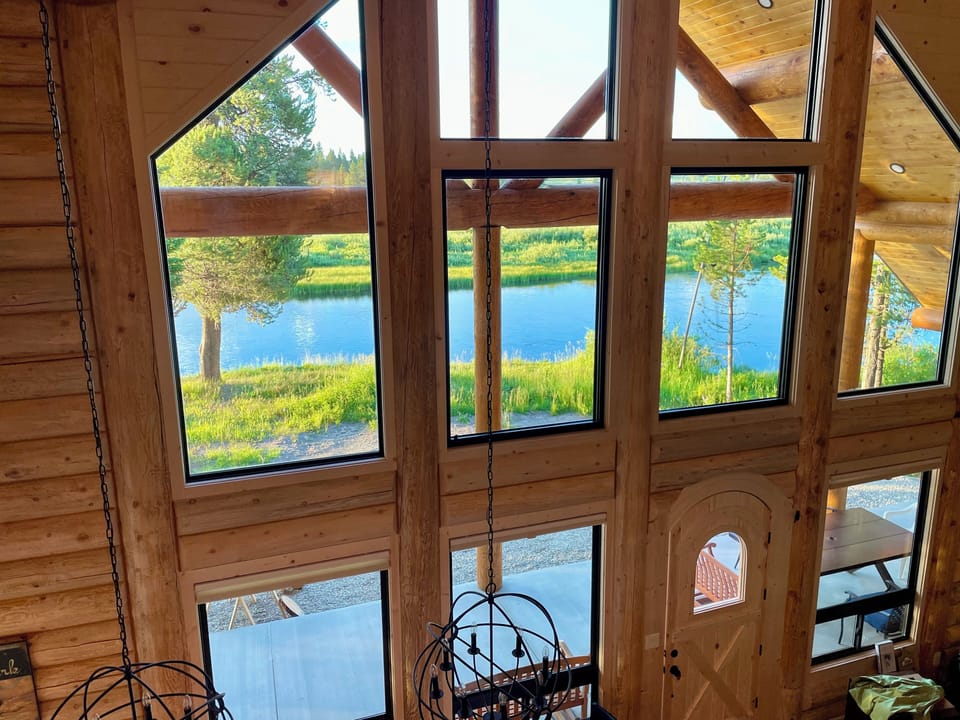 View of river and meadows from loft