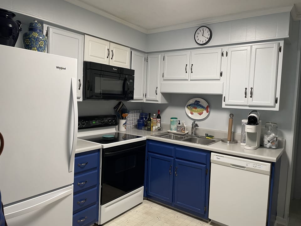Behind these cabinets are all the kitchen supplies