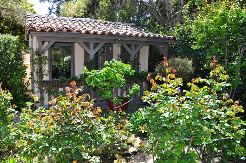 The work-out room is tucked away in the private garden, a few steps from the spa