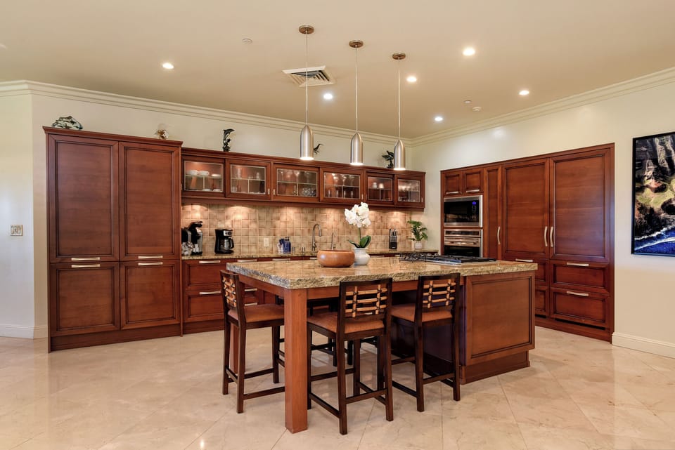 Kitchen area with countertop seating