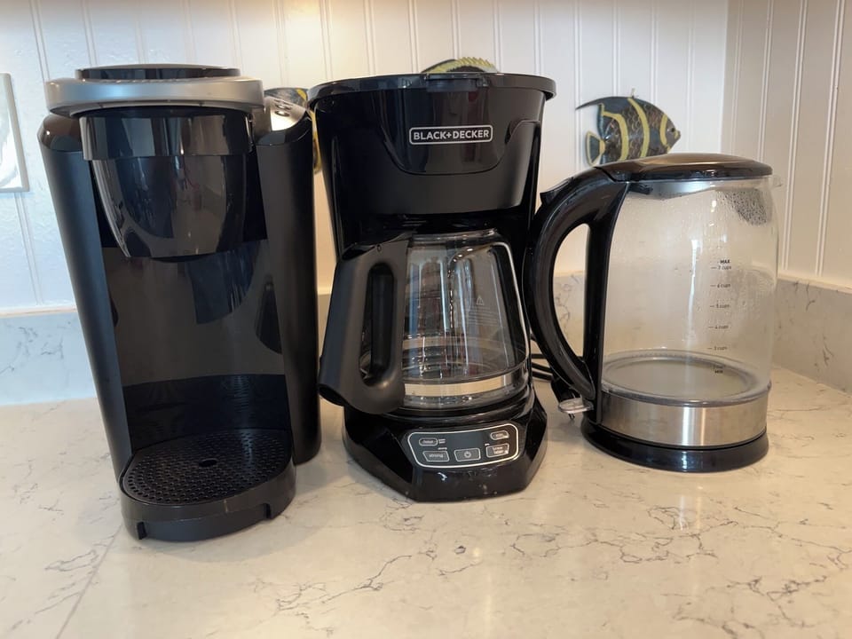 We have both standard and Keurig coffeemakers, plus a hot water kettle