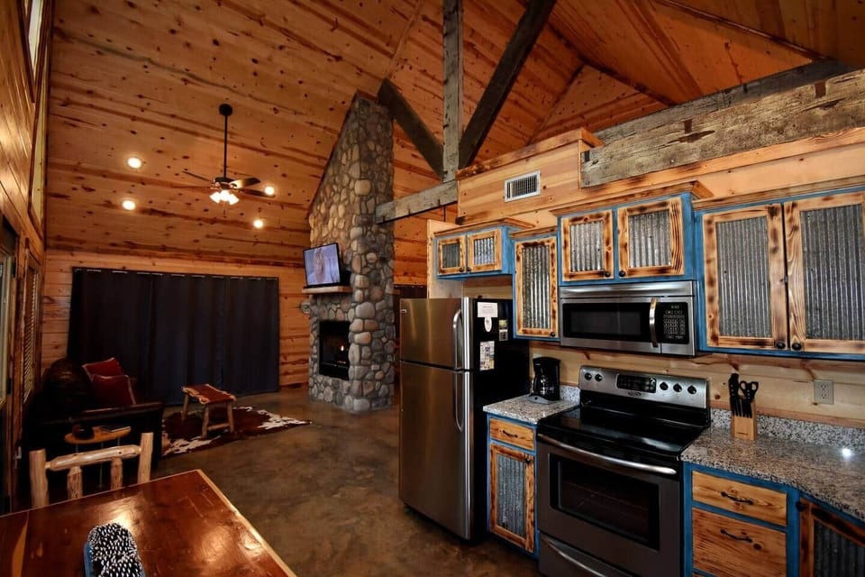 The kitchen is open to the living area