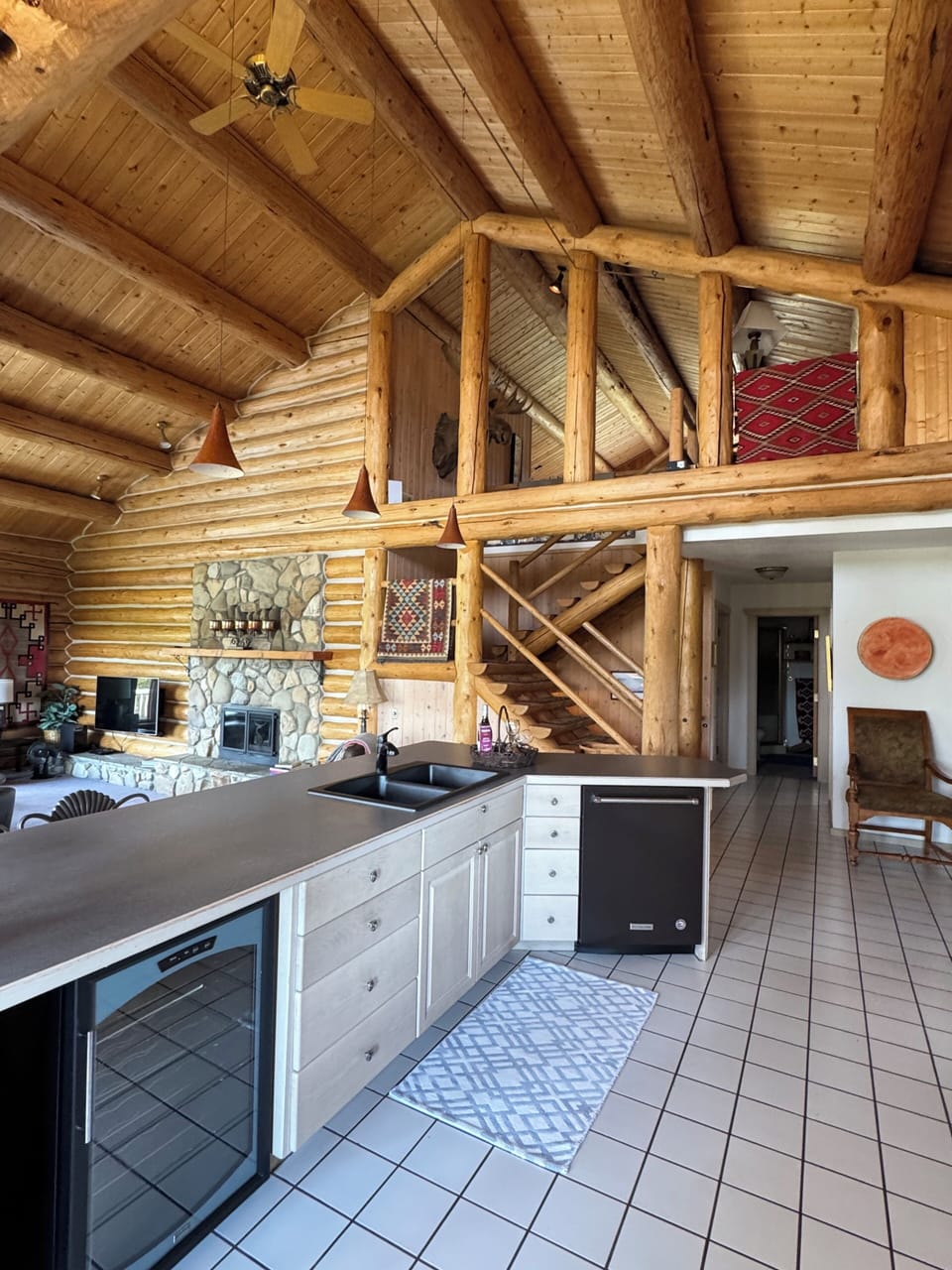 Vaulted ceiling from kitchen  living room, loft/bedroom  area