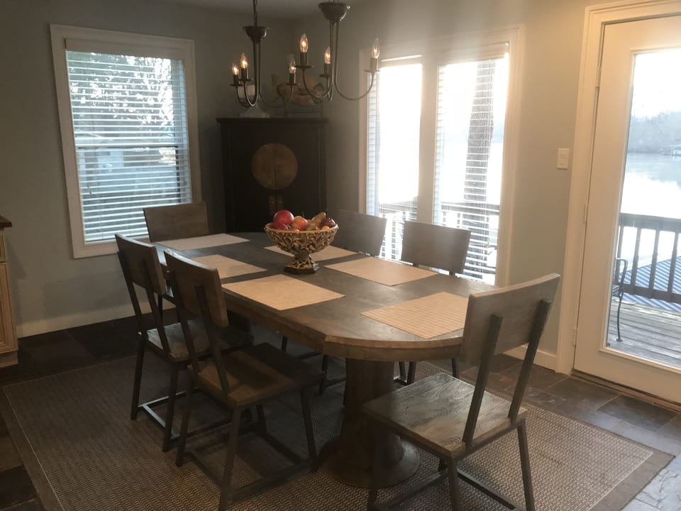 Upstairs dining area overlooking the lake