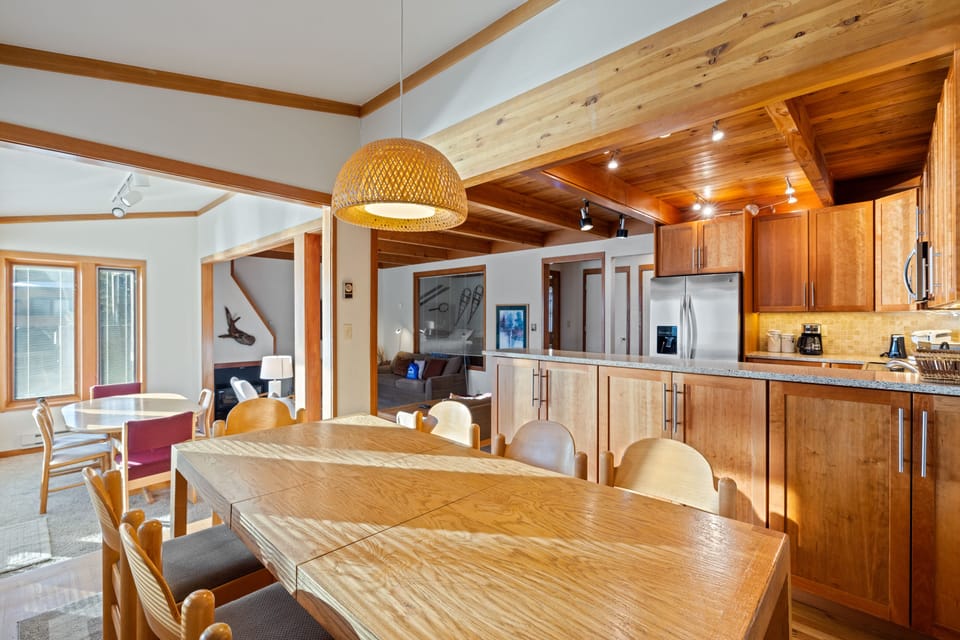 View of upper and lower dining areas toward the kitchen
