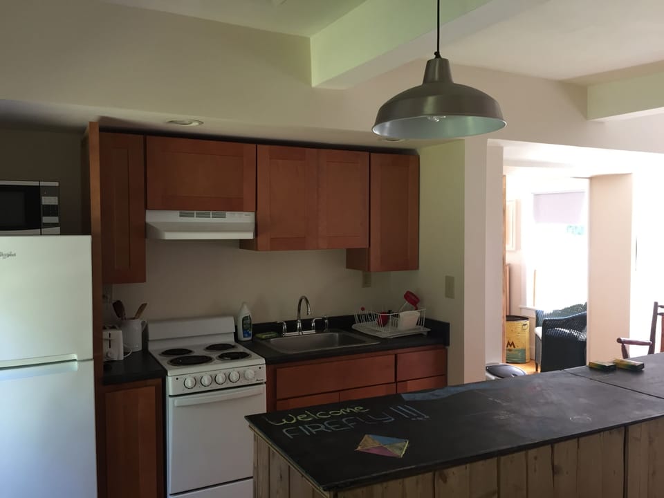 Kitchen.  The kitchen island is blackboard slate.