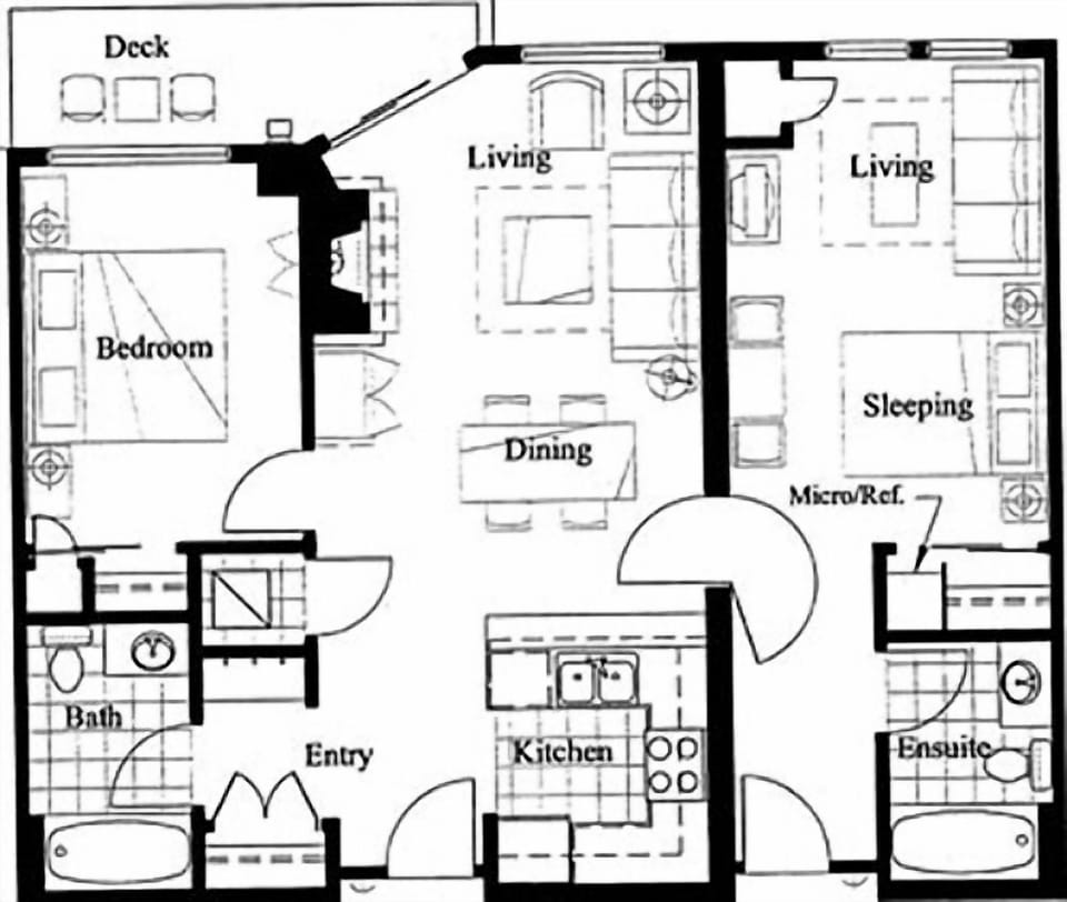 Approximate layout, unit has been renovated dining room & master bath changed