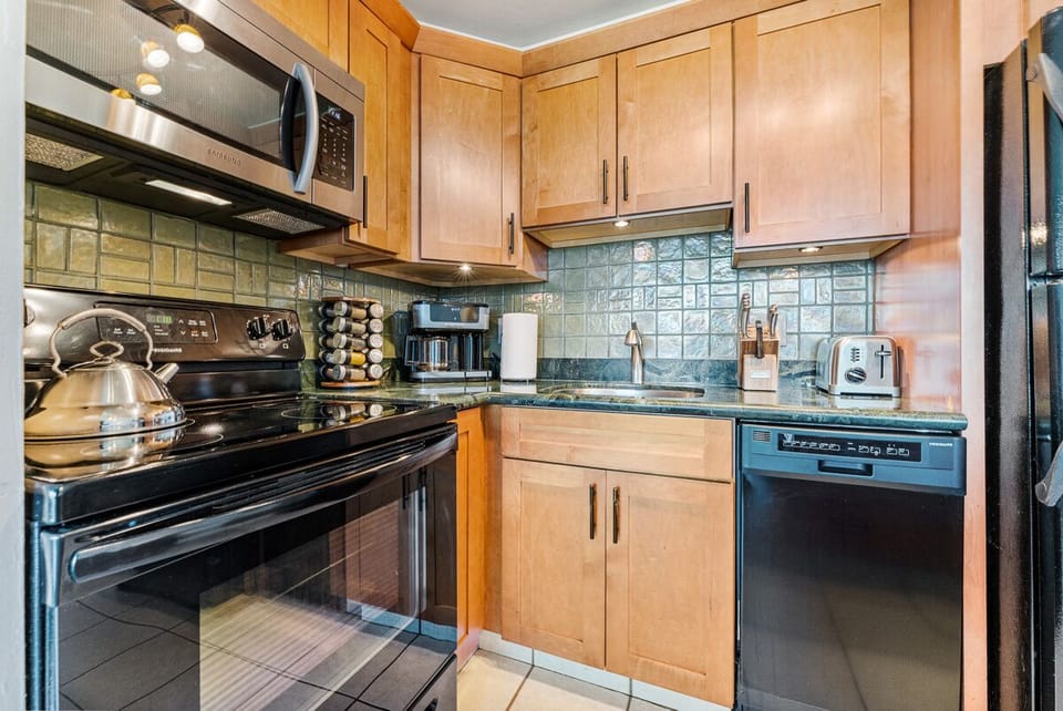 Green granite countertops.