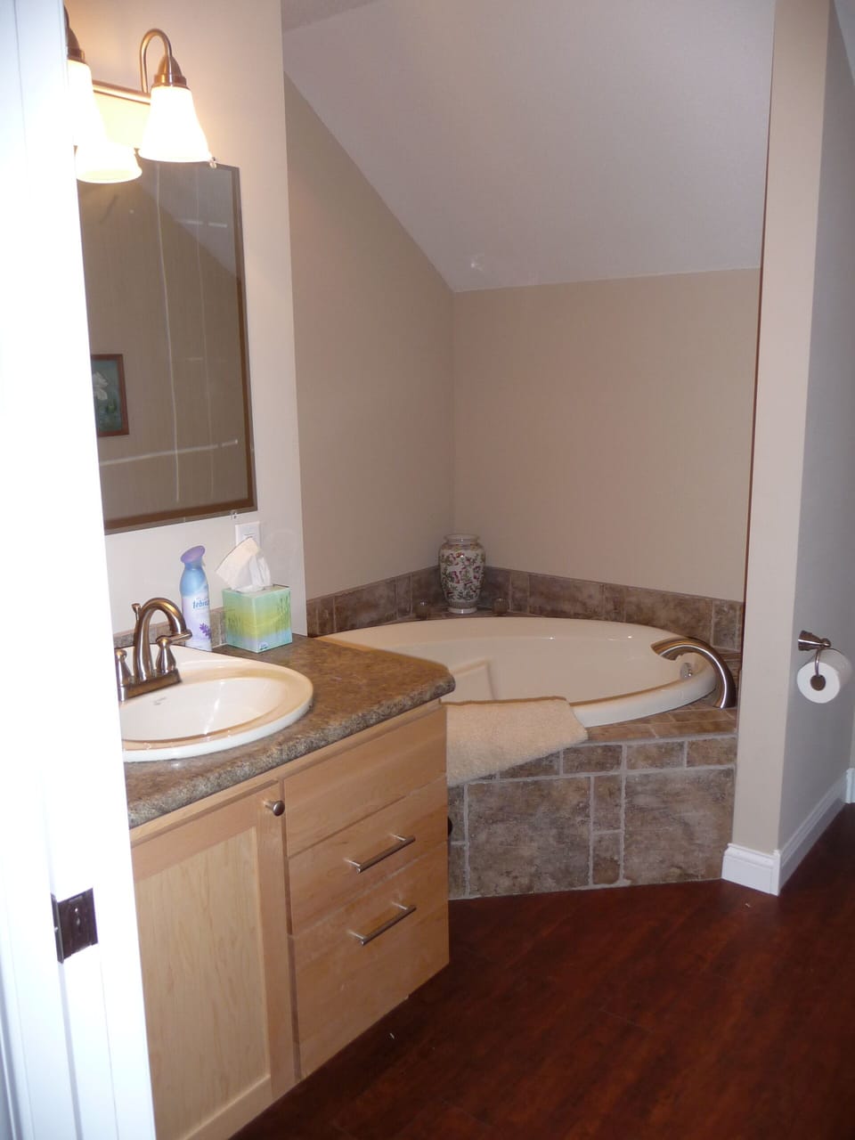 Upstairs bathroom has a soaking tub for great relaxation!