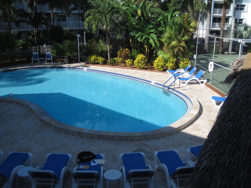 Saltwater pool heated in winter and cooled in summer