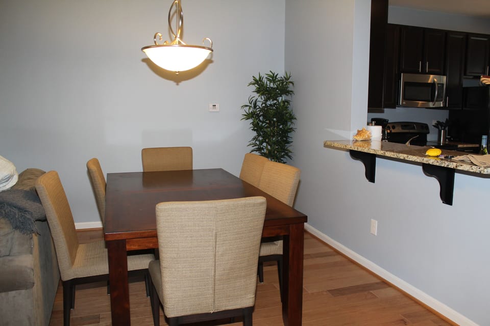 Dining table, which seats 6