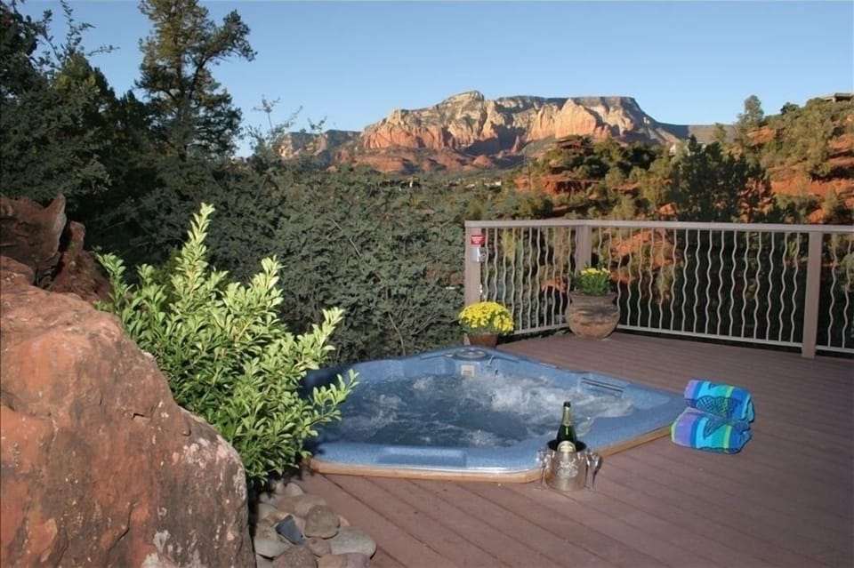 Sparkling Adults-Only Shared Outdoor  Hot Tub on Secluded Common View Deck. 