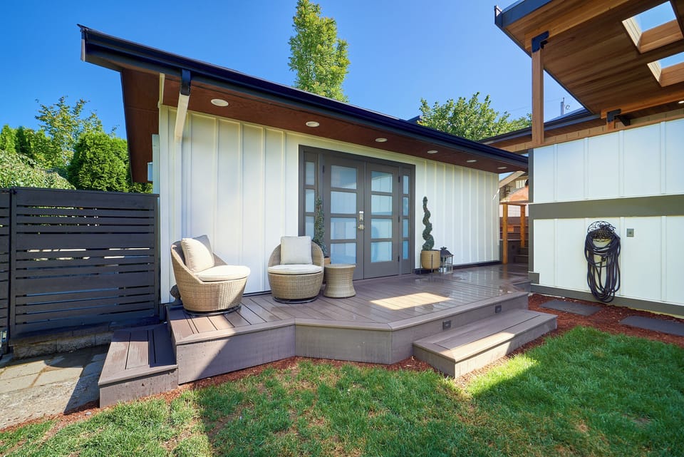 Guest cottage and fenced backyard
