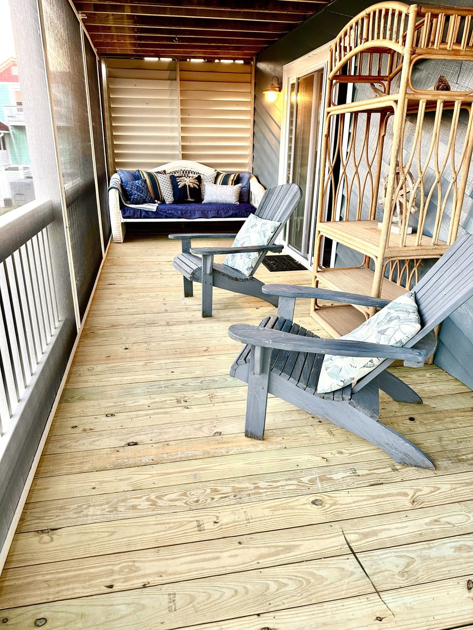 Screen porch off living room and main level king bed guest room. 