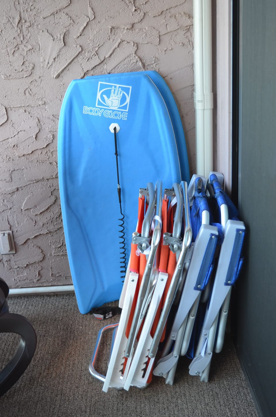 beach chairs and boogie boards for guest use