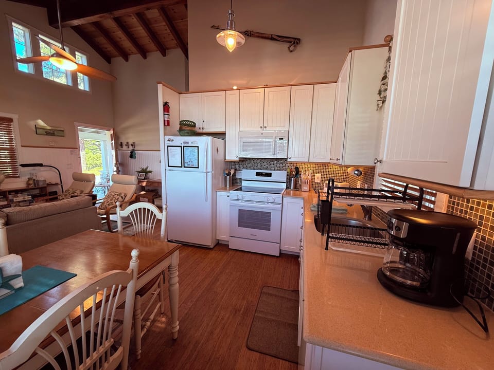 Looking from back door.  Kitchen with new (2025) electric range with glass top.
