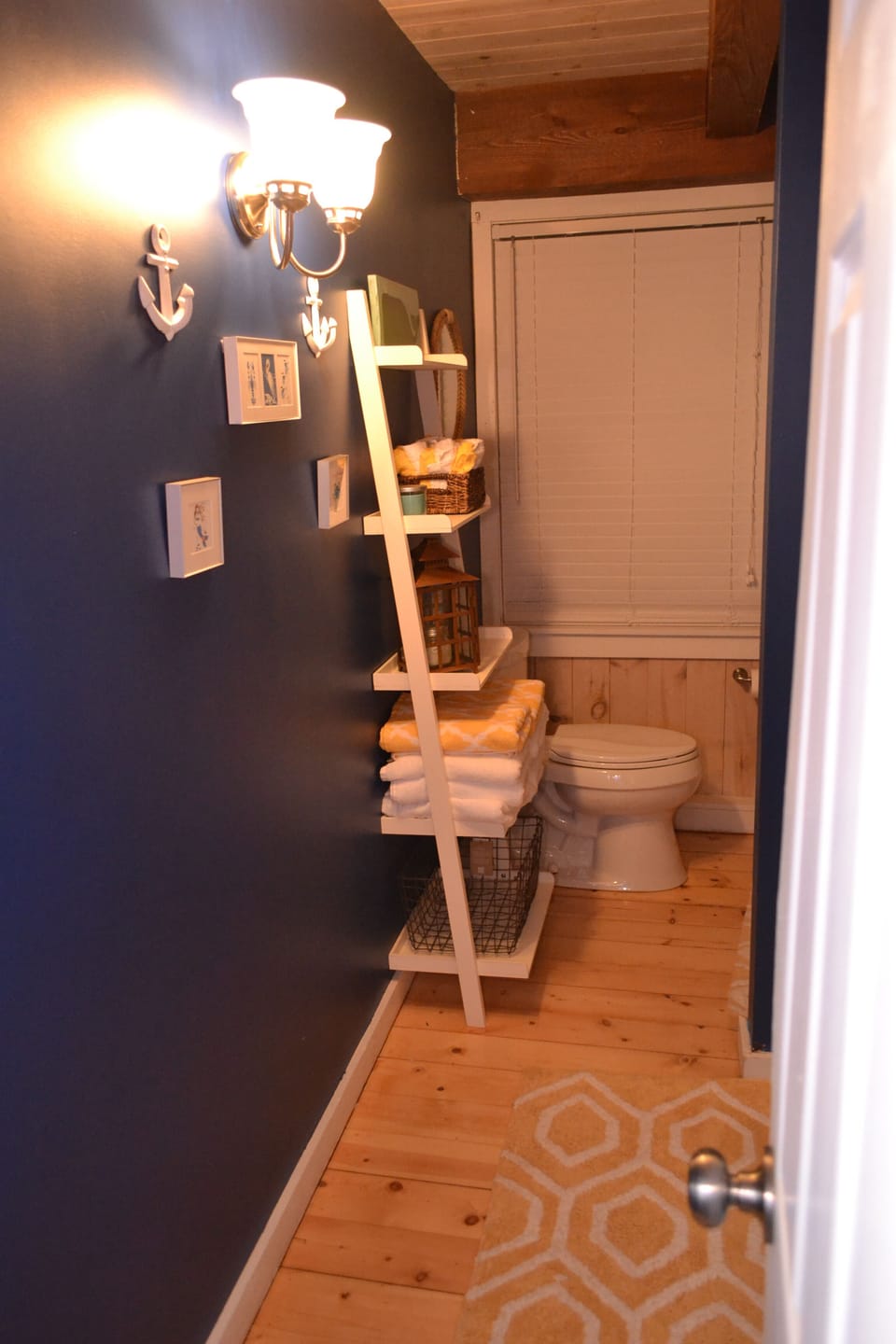 1st floor bath, off kitchen, shower to right and large new vanity (not shown)