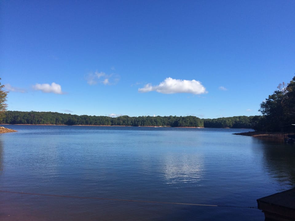 Summer views provide a green tree line with placid water